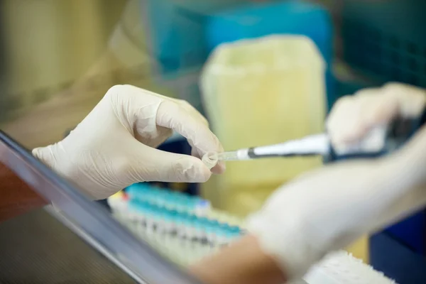 Onderzoeker experimenteren in laboratorium — Stockfoto