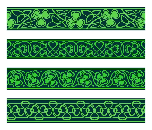 Seamless borders with shamrock — Stock Vector