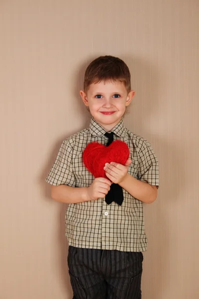 Little Boy Holding a read Heart — Stock Photo, Image