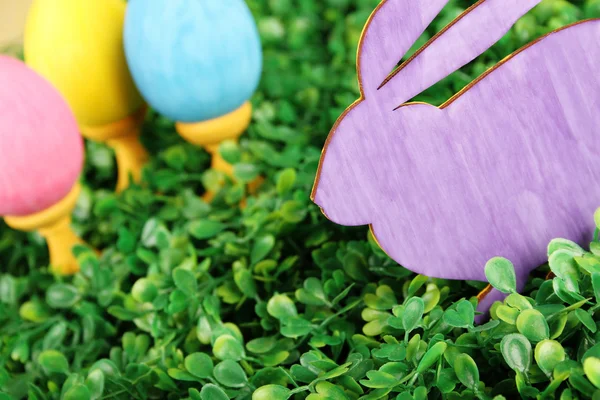 Conejo con coloridos huevos de Pascua — Foto de Stock