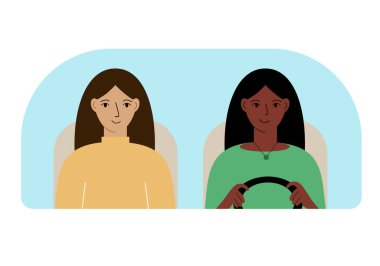 Ön camın arkasındaki arabada iki kadının vektör çizimi..