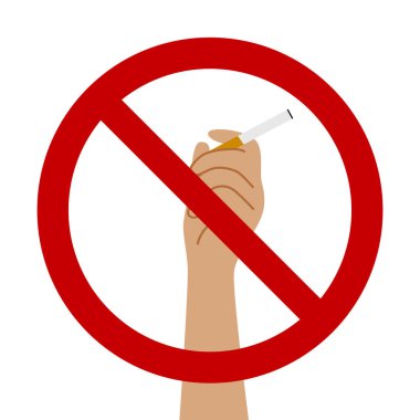 Sigara tutan bir elin düz vektör çizimi. Beyaz arkaplanda izole