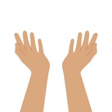 İki dua eden el. Boş avuçlarını aç. Beyaz arkaplanda izole edilmiş vektör düz illüstrasyon.