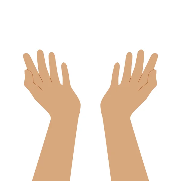 Due mani che pregano. Apri le palme vuote. Illustrazione piatta vettoriale isolata su sfondo bianco. — Vettoriale Stock