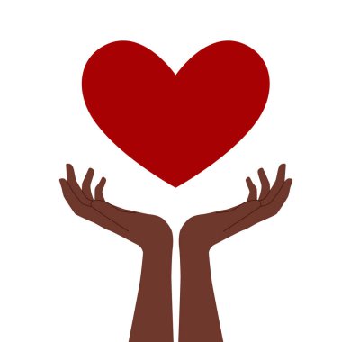 Kalbi ellerindeydi. Sevgi ve hayırseverliğin sembolü. Vektör düz resimleme