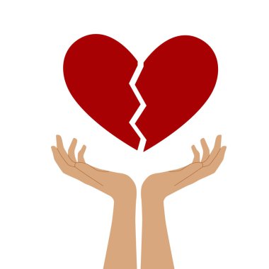 Ellerinde kırık bir kalp. Sevgi ve hayırseverliğin sembolü. Vektör düz resimleme