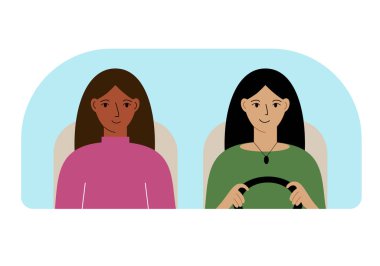 Ön camın arkasındaki arabada iki kadının vektör çizimi..