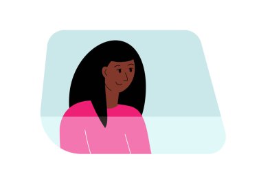 Araba yolculuğu konsepti. Bir arabanın camının arkasında profilli bir kadının vektör çizimi.