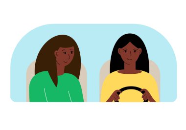 Ön camın arkasındaki arabada iki kadının vektör çizimi..