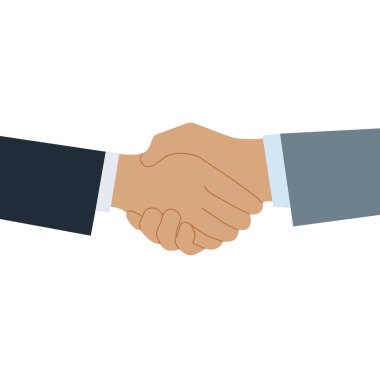 İki iş ortağının elini sıkmak. Toplantıda selamlar. Anlaşmanın sembolü, rıza. Vektör düz resimleme