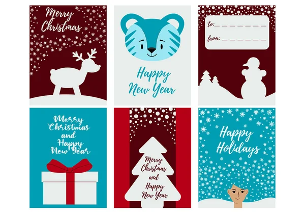 Set Von Verschiedenen Weihnachtskarten Einladungen Vorbereitung Auf Weihnachten Und Neujahr — Stockvektor