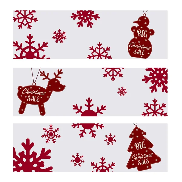 Set Christmas Posters Big Christmas Sale Snowman Deer Christmas Tree — Stock Vector