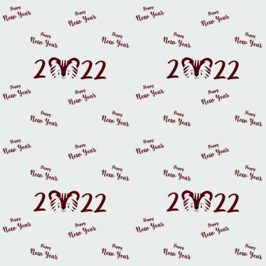 Yeni yıl tatili için şenlik. Bir kaplan suratlı ve 2022 yılı metniyle. Vektör illüstrasyonu