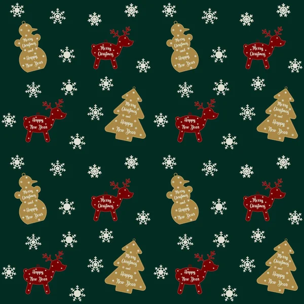 Feestelijk Patroon Voor Kerst Nieuwjaarsvakanties Met Sneeuwvlokken Herten Sneeuwpop Kerstboom — Stockvector