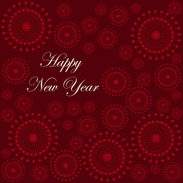 Šťastný Nový Rok Typografie Červeném Pozadí Ohňostrojem Textury Novoroční Přání — Stockový vektor