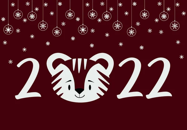 Felice anno nuovo cinese 2022. Carino tigre felice con l'anno 2022 testo. Anno della tigre — Vettoriale Stock