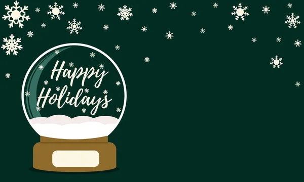 Bola de vidro Happy Holidays com flocos de neve, neve e texto Boas festas. Brinquedo de lembrança de inverno, globo de neve. — Vetor de Stock