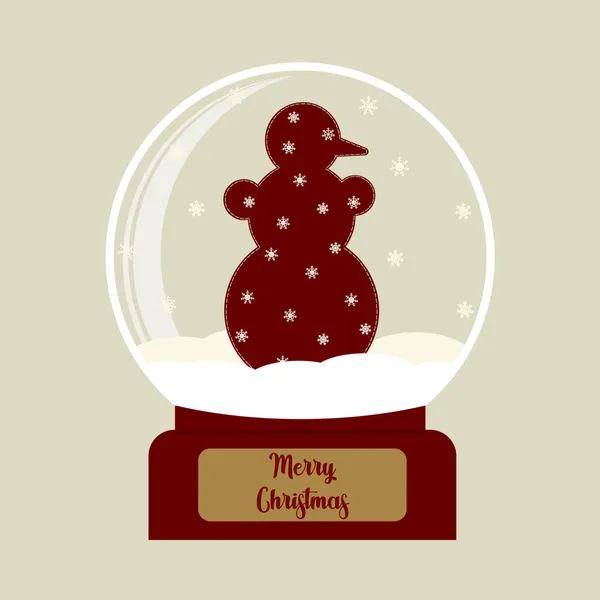 雪の中で雪のフレークと雪だるまとメリークリスマスのガラスボール クリスマス魔法の球体 冬のお土産おもちゃ 雪の地球 ベクトル平図 — ストックベクタ