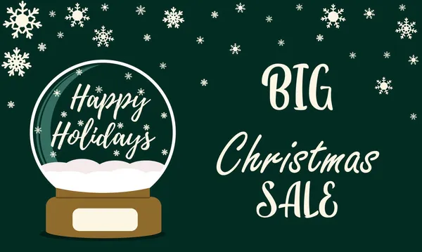 Happy Holidays Glass Ball Snowflakes Snow Text Big Christmas Sale — Stock Vector