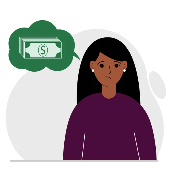 Personne Triste Déprimée Pense Aux Problèmes Financiers Dette Une Femme — Image vectorielle