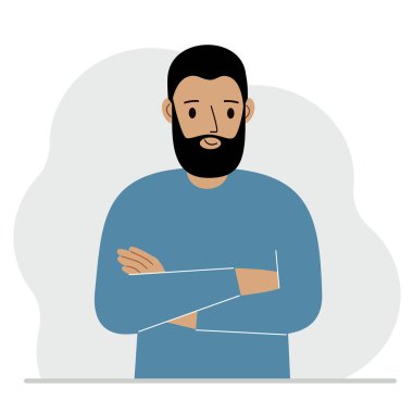 Young man with a smile and arms crossed on his chest. Vector flat illustration vector Young man with a smile and arms crossed on his chest. Vector flat illustration vector