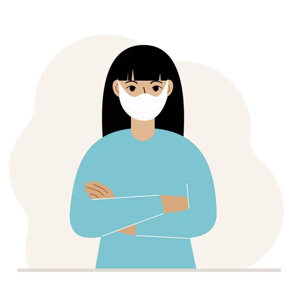 Une Femme Avec Masque Médical Protecteur Femme Porte Une Protection — Image vectorielle