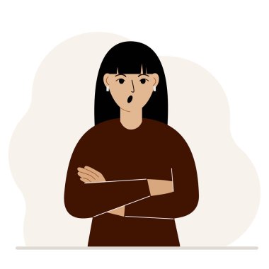 The woman is screaming and upset. The arms are crossed over the chest. Vector flat illustration vector The woman is screaming and upset. The arms are crossed over the chest. Vector flat illustration vector