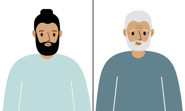 Illustrazione Del Concetto Giovane Vecchio Vettoriale Normalizzare Graziosamente Invecchiamento Processo — Vettoriale Stock
