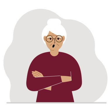 Grandmother is screaming and upset. The arms are crossed over the chest. Vector vector Grandmother is screaming and upset. The arms are crossed over the chest. Vector vector