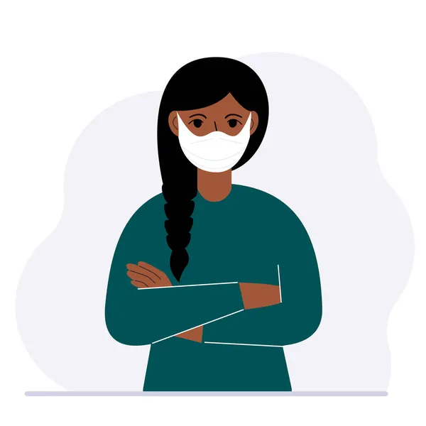 Μια Γυναίκα Προστατευτική Μάσκα Προσώπου Γυναίκα Φοράει Προστασία Από Ιούς — Διανυσματικό Αρχείο