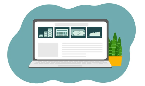 Konzept Für Online Geschäft Investitionen Laptop Mit Webseite Rund Das — Stockvektor