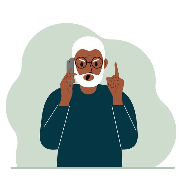 Gritando Abuelo Hablando Teléfono Celular Con Emociones Una Mano Con — Archivo Imágenes Vectoriales