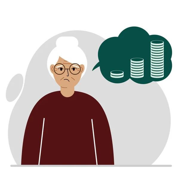 Depresivní Smutná Babička Myslí Finanční Problémy Dluhy Babička Potřebuje Peníze — Stockový vektor