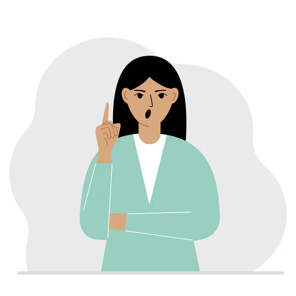 Screaming woman holding his index finger up. Vector — Stock vektor