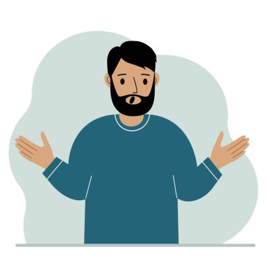 Adam bağırıyor ve üzgün. Eller farklı yönlere açılır. Vektör düz resimleme
