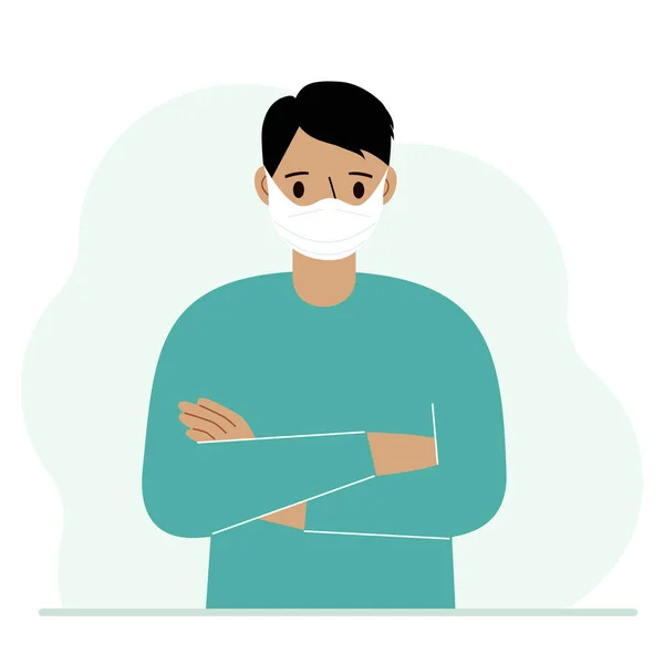Uomo Con Una Maschera Protettiva Medica Uomo Indossa Protezione Contro — Vettoriale Stock