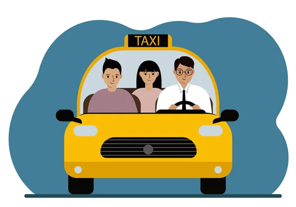 Yellow Taxi Car Man Shirt Tie Taxi Driver Carries Man — Stock Vector