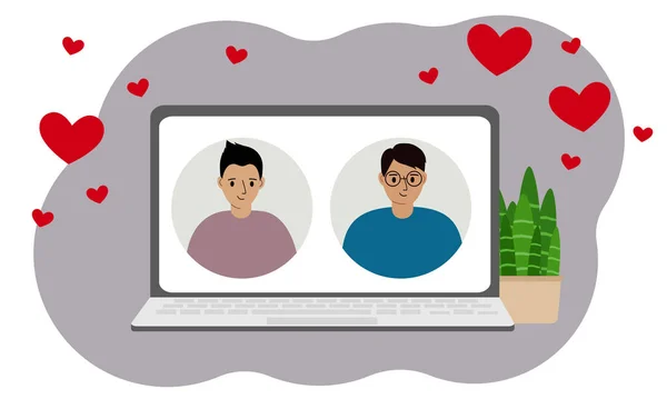 Comunicação Online Amor Distância Homem Comunica Através Portátil Com Homem —  Vetores de Stock