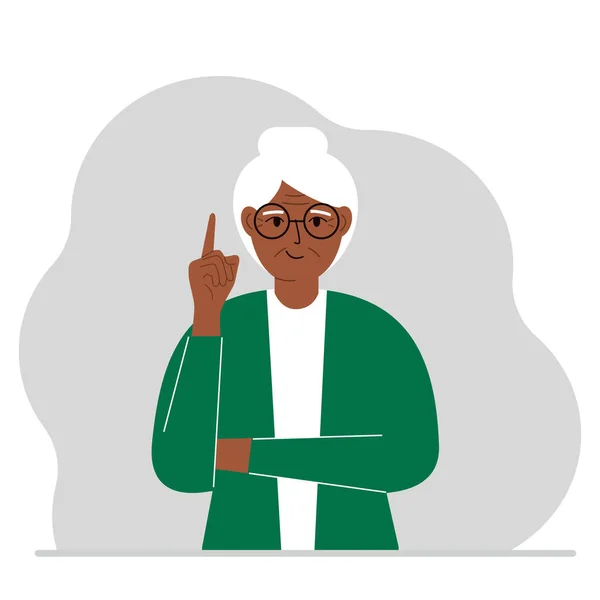 Feliz Abuelo Levantando Dedo Índice Ilustración Plana Del Vector — Vector de stock