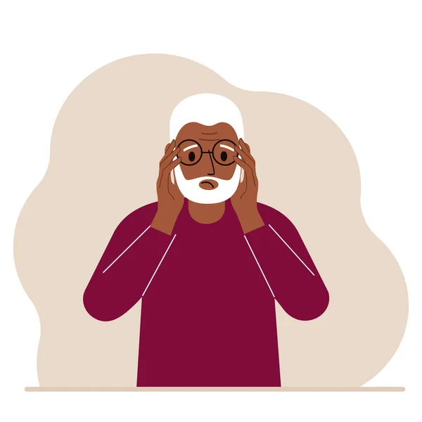 Mutsuz Büyükbaba Elleriyle Başını Tutuyor Duygular Vücut Dili Kavramı Stres — Stok Vektör