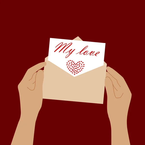 Sevgililer Günü Kartı Konseptin Kutlu Olsun Ellerinde Bir Mektup Olan — Stok Vektör