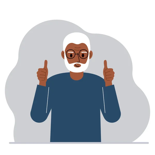 快乐的祖父 用双手竖起大拇指示意一切都好 矢量平面插图 免版税图库插图