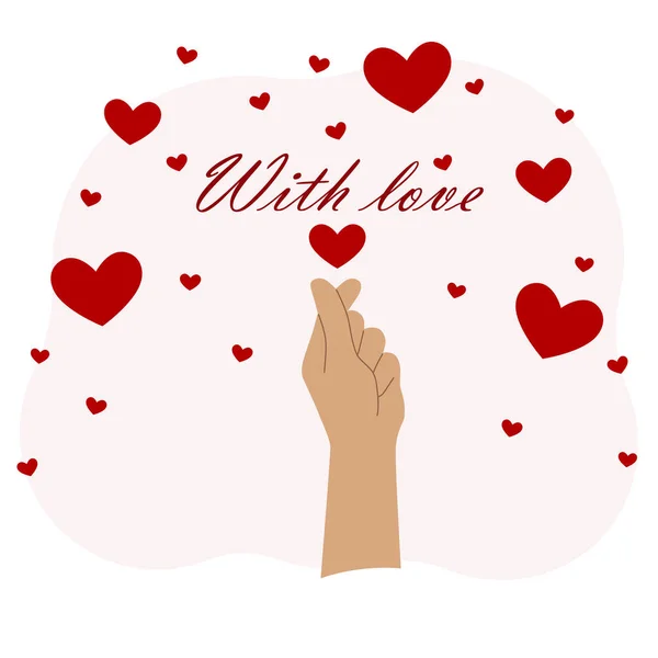 Kalp Hareketi Gösteren Iki Kartpostal Sevgililer Günü Nde Tebrik Sevgiyle — Stok Vektör