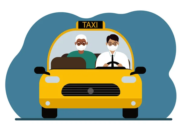 Voiture Taxi Jaune Homme Chemise Cravate Chauffeur Taxi Transporte Passager — Image vectorielle