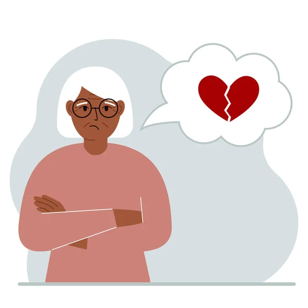 Uma Mulher Triste Pensa Amor Num Balão Pensamento Coração Vermelho —  Vetores de Stock