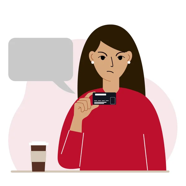 Kvinna Håller Ett Bankkort Handen Koncept För Avvisande Transaktioner Plats — Stock vektor