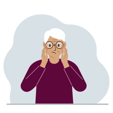 Gözlüklü üzgün adam. Görüş problemi konsepti. Vektör düz resimleme