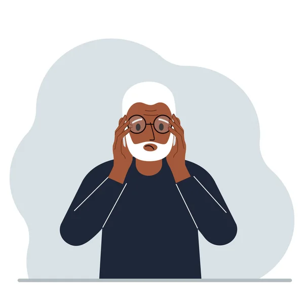 Triste Hombre Con Gafas Concepto Problema Visión Ilustración Plana Del — Vector de stock