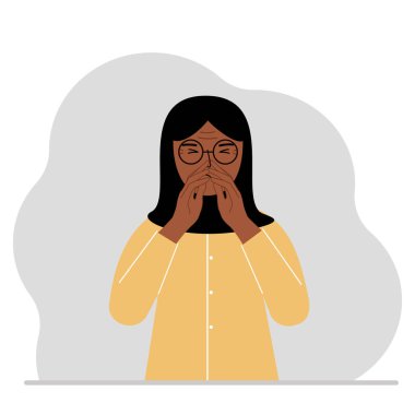 Adam elleriyle burnunu kapatıyor. Hasta insan kavramı, hapşırma, mevsimsel alerjiler, kötü koku. Vektör düz resimleme.