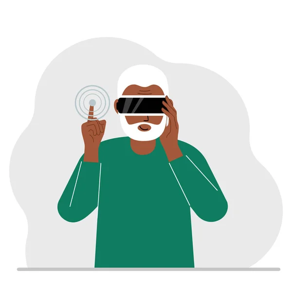 强化或扩展现实的概念 戴3D眼镜或虚拟现实耳机的男人 矢量平面插图 — 图库矢量图片